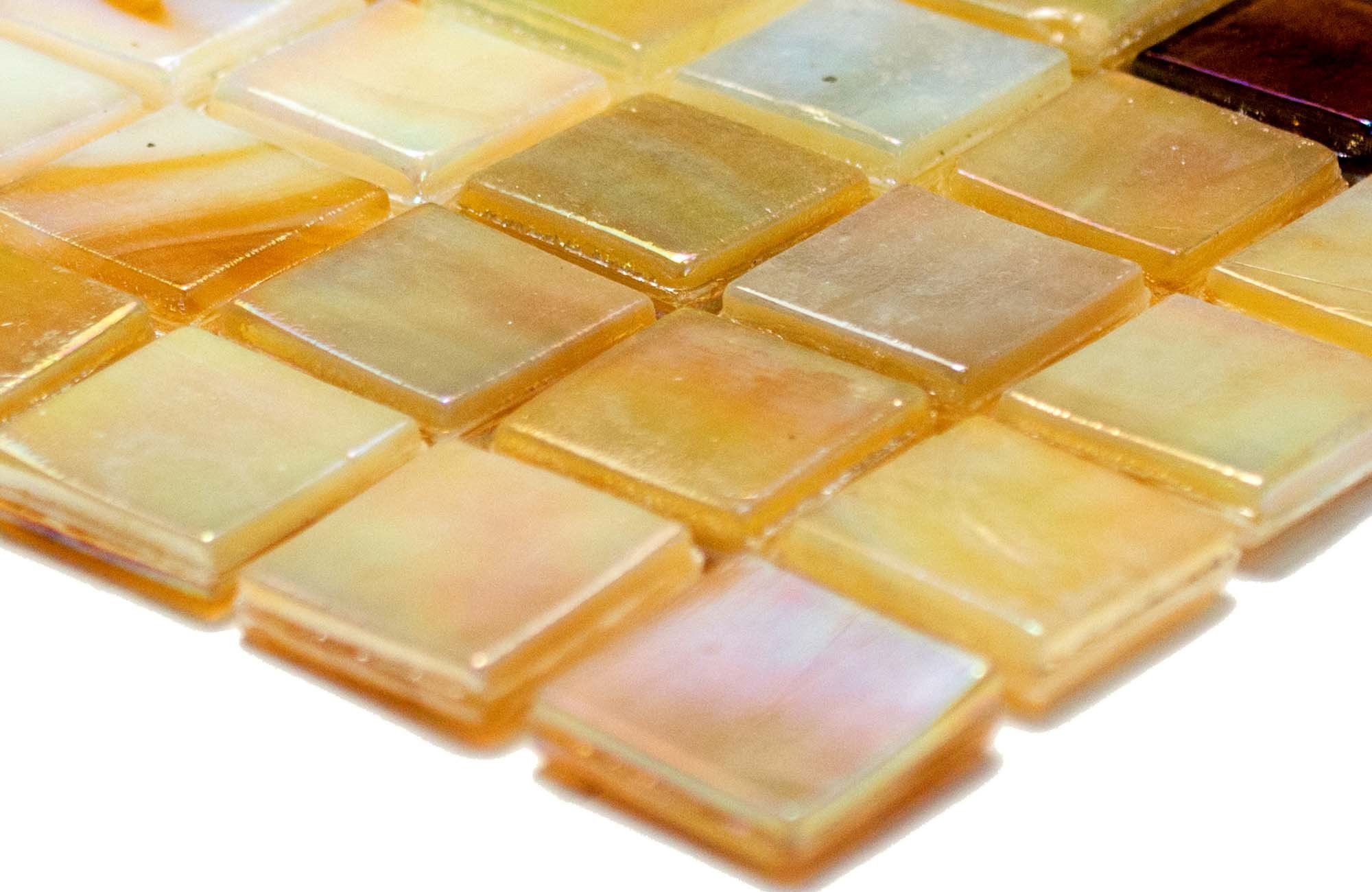 Mosaik-Netzwerk Mosaic tile square mix sand-coloured glass iridescent mother of pearl oriental tile mirror, mosaic stone size: 15 x 15 x 4 mm, sheet size: 317 x 317 mm, 1 sheet/mat