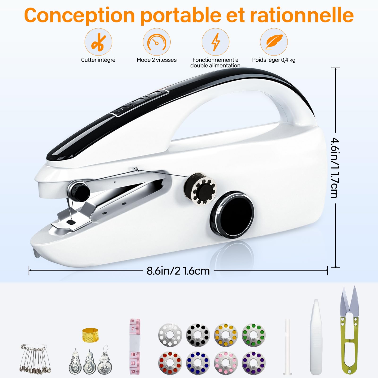 Machine à Coudre Mini Portative | Débutants Friendly, Facile d’Usage & Vitesse Couture Rapide, Adaptée à Vêtements/Tissus/Rideaux (Domicile/Voyages)