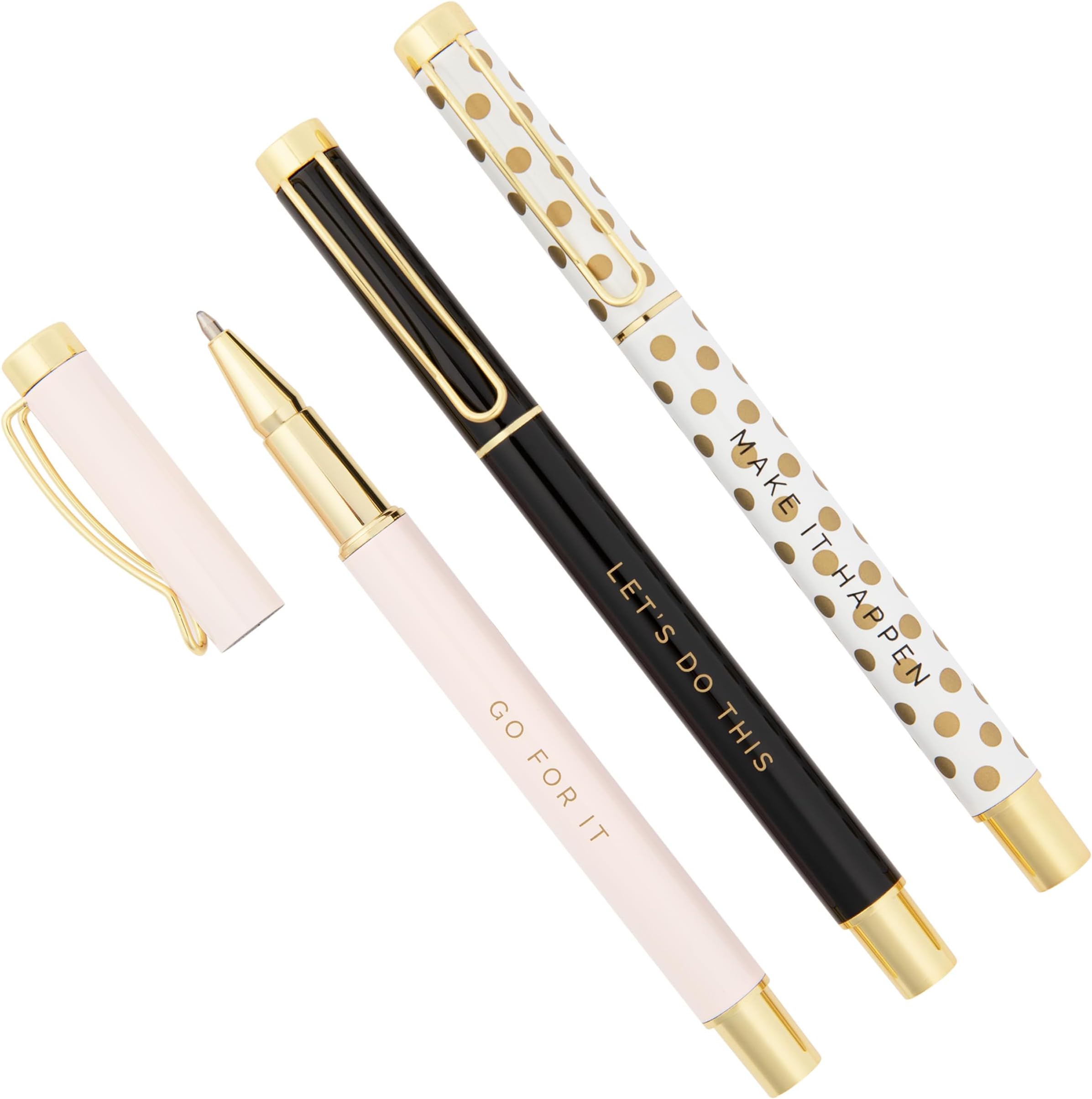 Sweet Water Decor Inspirational Metal Pen Set - Motivational Pen Set for Home and Office - Refillable Pens with Black Ink - Pens for Women Journaling - Graduation, New Job, Teacher Gifts for Her