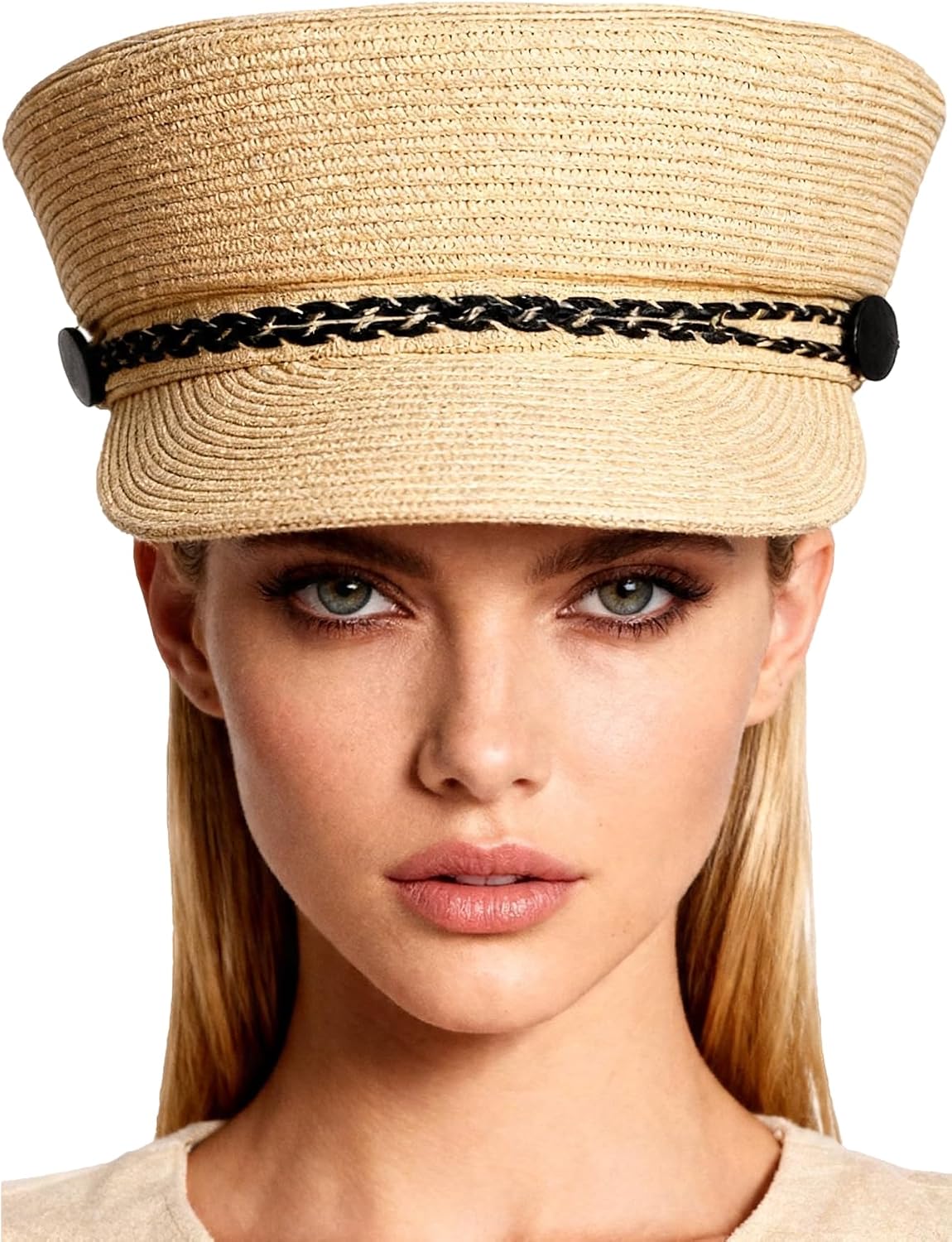 Straw Pillbox Hat for Women Ladies with Ribbon Button Wide Brim Cocktail Church Derby Tea Party Summer Beach Sun Hats