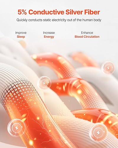 Miniatura 3 de VEVOR Grounding - Sábanas bajeras, tamaño Queen, 95% algodón + 5% fibra de plata pura, sábanas bajeras con conexión a tierra y probador, para