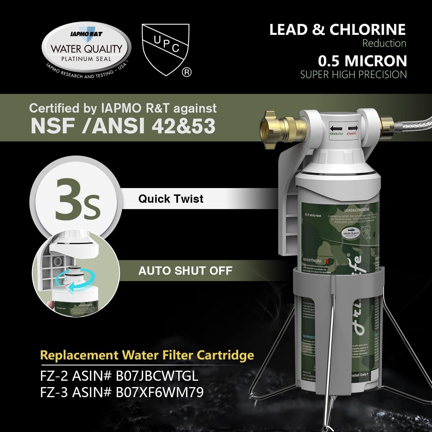 FRIZZLIFE RV Water Filter-NSF/ANSI 53&42 Certified Inline Hose Filter for RV-0.5 Micron High Water Pressure, Reduce Chlorine, Lead, Heavy Metals, Odors - for Marine, Camper, Garden, MV99 : Automotive