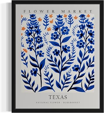 Texas Flower Market Unframed Poster Art Print Botanical Wall Art Painting, Pastel Floral State Decor for Living Room and Bathroom 37B Texas Flower Market, 10"L x 8"W, Unframed
