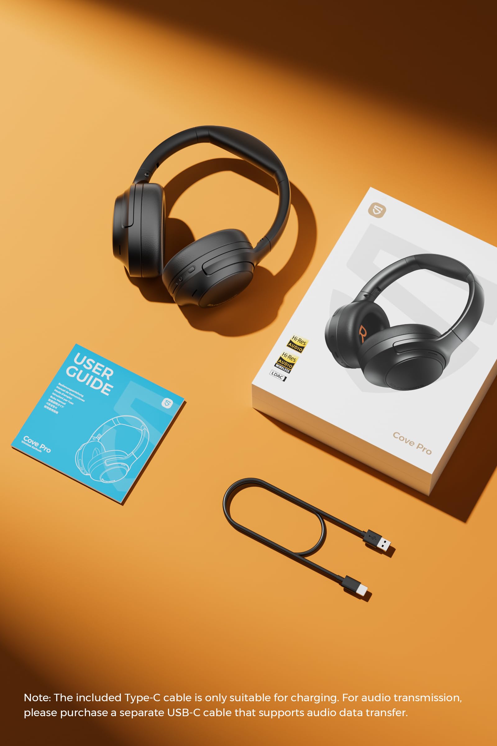 SoundPEATS Cove Pro Auriculares Inalámbricos Bluetooth 6.0, Cancelación Activa Híbrida, 7 Micrófonos, Hi-Res Dual Gold con LDAC, 95 h de Reproducción y EQ Personalizable, Carga Rápida