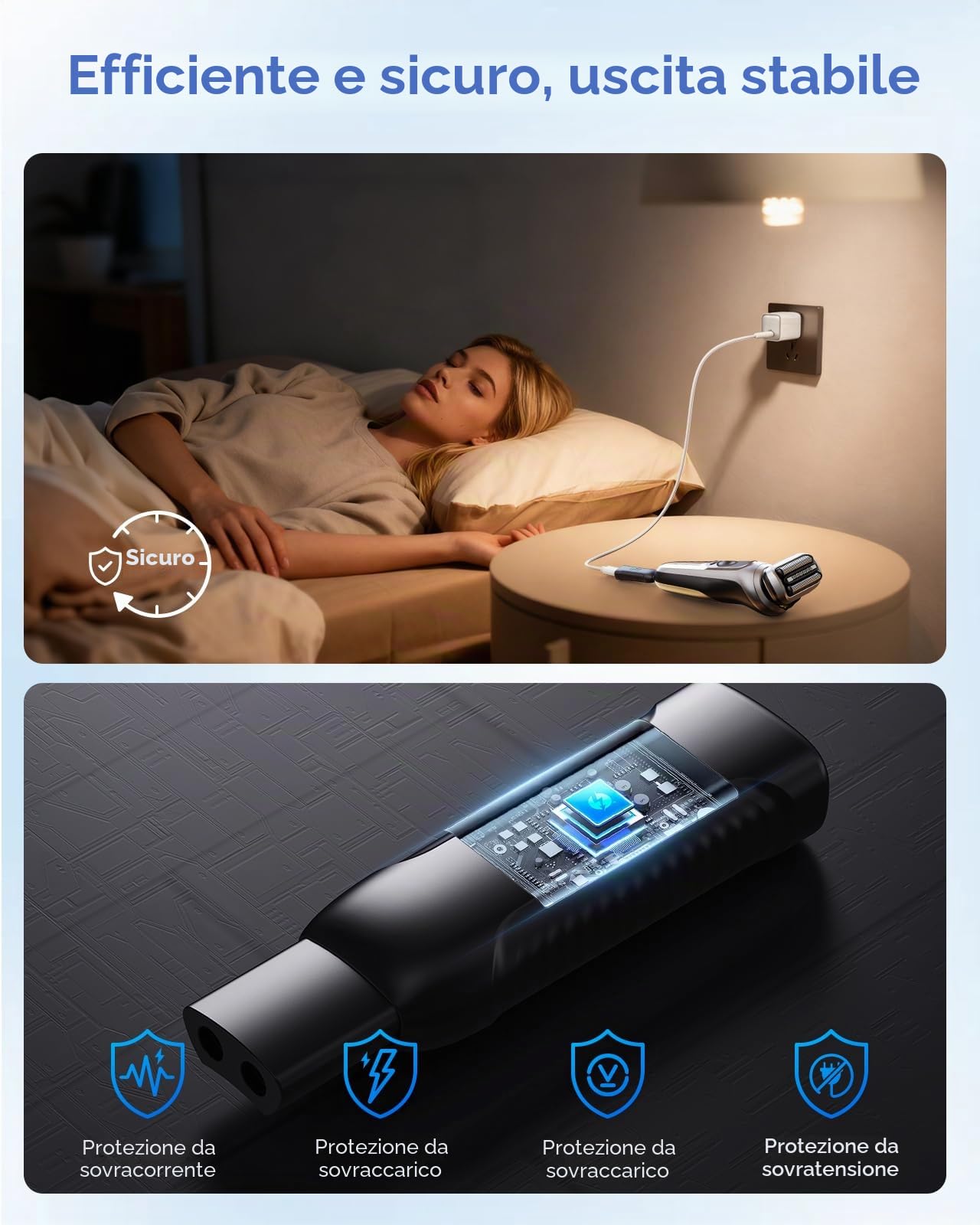 Braun Rasoio Elettrico Adattatore di Ricarica Mini Type-C 3.5V/12V Serie 1/3/5/6/7/9/XT5 USB-C