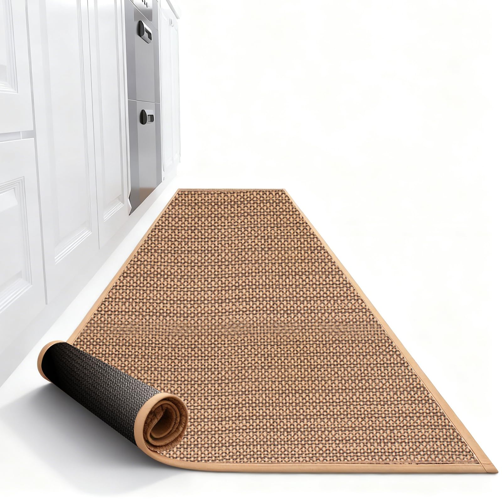 Tappeto da cucina lavabile antiscivolo 43,5×180cm: Tappeto corridoio in tessuto rapido, tappeto corridoio assorbente, corridori da cucina tessuti effetto sisal per ingresso, cucina, soggiorno