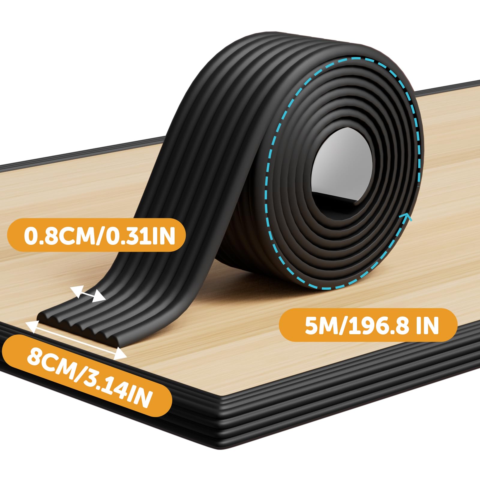 shinfly Multiusos Protector Espuma, 5mx8cmx8mm Autoadhesivo Protector Pared Cama niños, Espuma Ancha Suave Gruesa Rollo para Superficie Dura & Bordes, Protección de Bordes para Ancianos, Negro