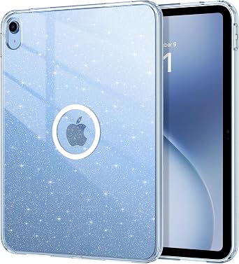 DUEDUE iPad A16 第11世代 11インチ 2025年版 ケース マグネット/第10世代 10.9インチケース 2022年、キラキラ 黄ばみ防止 スパークル 軽量カバー 透明 iPad A16 ケース、クリア/グリッター