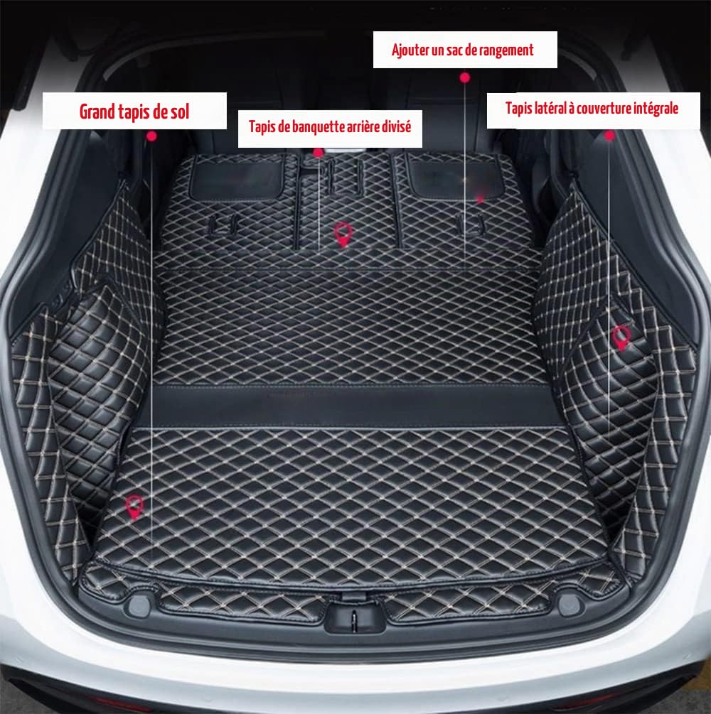 Tapis de coffre pour Tesla Model Y Juniper Launch Edition 2026 (5 places) - Couverture complète de luxe, imperméable, ajustement personnalisé (noir/beige)