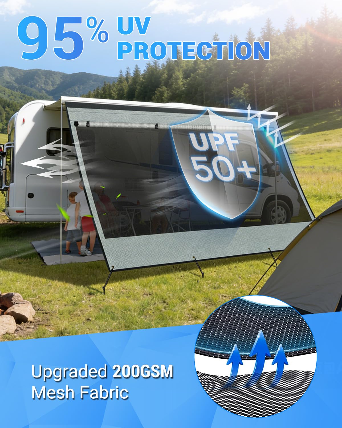 SUPAREE 10.8' x 6.5'RV Shade Screen Caravan Awning Zip Campervan Sun Shade Awning Double Layer with Zipper Privacy Panel Summer UV Sun Blocker for Caravan Camping Travel — view 3