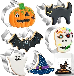 Halloween Cookie Cutters Set, 6PCS Large Stainless Steel Metal Halloween Cookie Cutter Shaped Mold - Pumpkin Ghost Bat Sku...