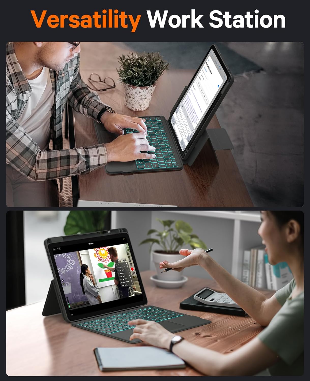 CHESONA Rugged Keyboard Case for iPad (A16) 11th 2025/10th Generation 10.9-inch 2022, Smart Trackpad, 15°-180° Adjustable, Portrait/Landscape, Magnetic Backlit Keyboard for iPad (A16) 11th/10th, Grey - Image 9