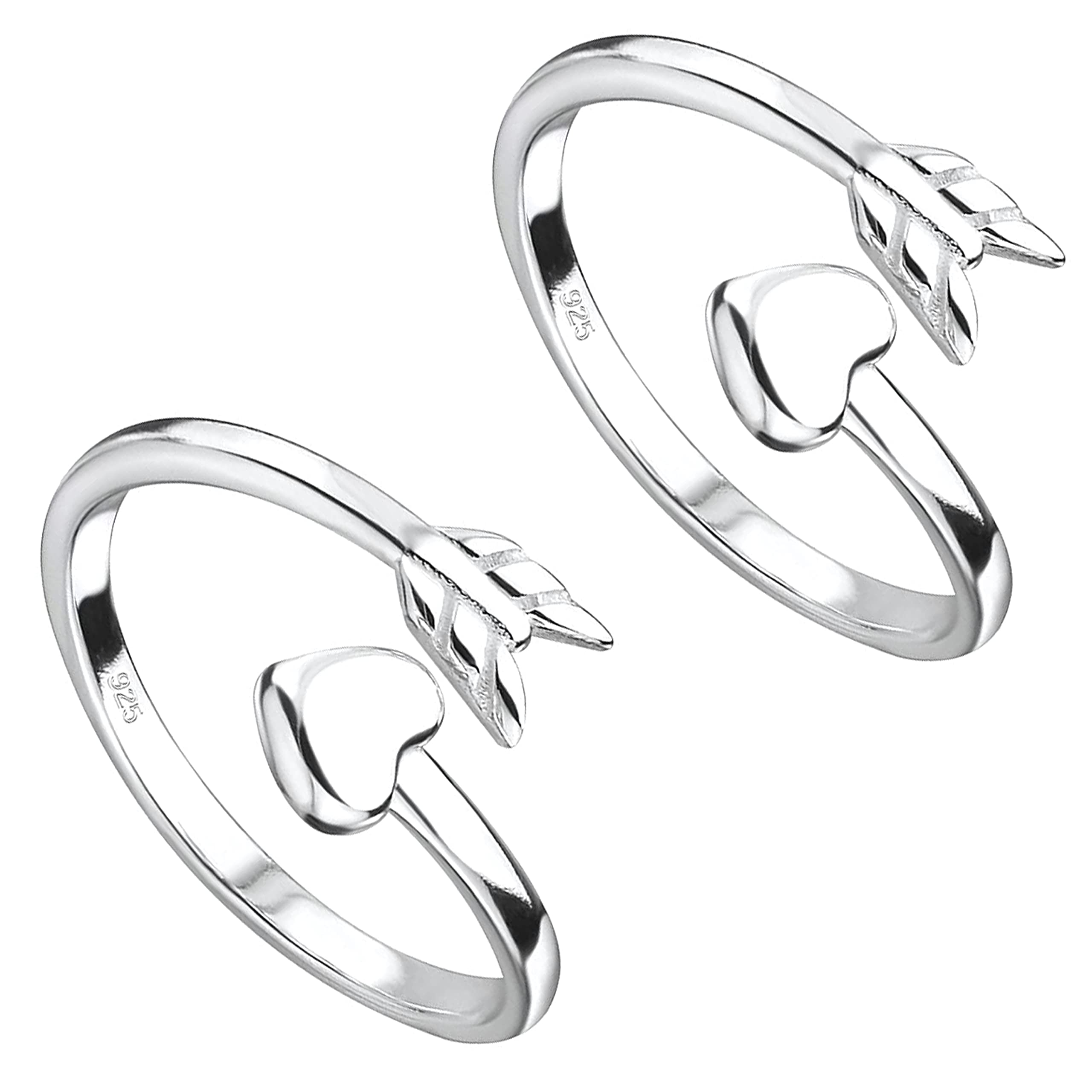 925-92.5 Sterling Silver Arrow Heart Adjustable Toe Rings for Women and Girls Pure Silver (TR0009)-image-15