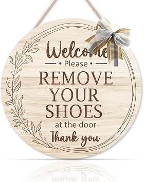 OLMIXA Please Remove Your Shoes Wooden Sign, No Shoes Welcome Hanging Sign
