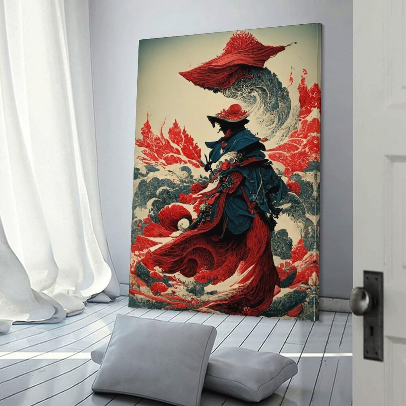 Amazon.co.jp: 絵画 波と武士の和風インテリア 絵画 サイケデリックな