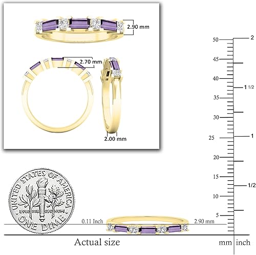 Miniatura 4 de Dazzlingrock Collection 4x2mm Baguette Gemstone & Princess White Diamond Alternate Wedding Band for Women in 14K Solid Yellow Gold