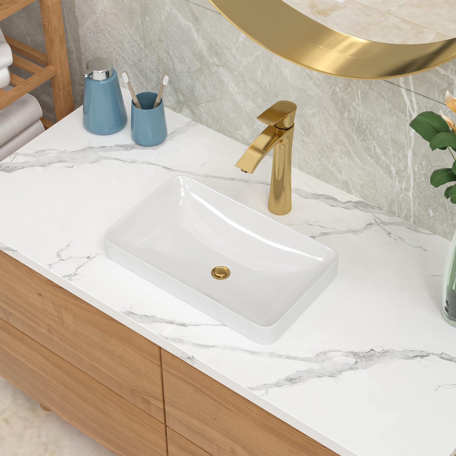 Snapklik.com : Vessel Sink Bathroom Semi Recessed Sink 19 X 12 Inch
