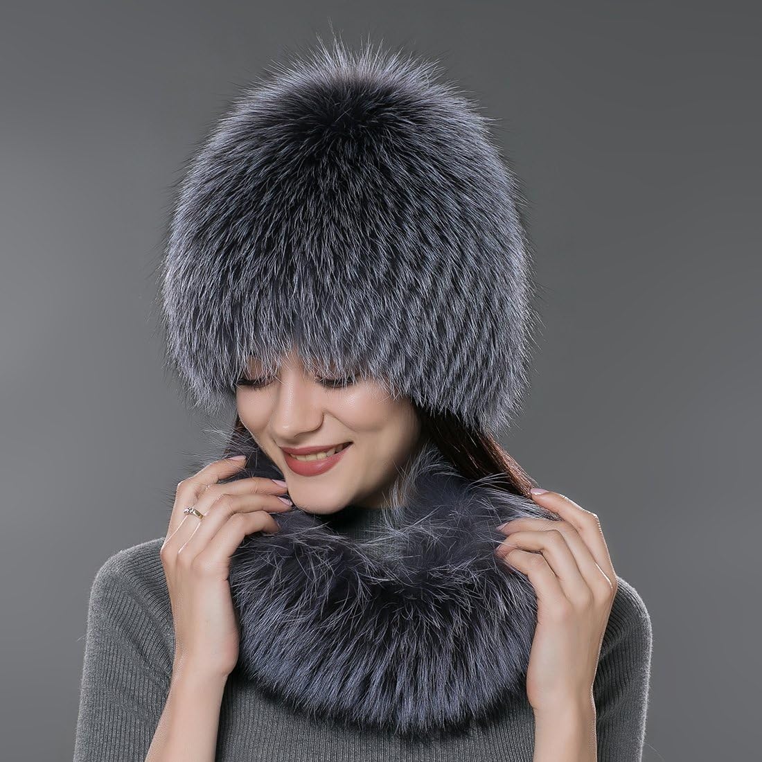 URSFUR Women Wig Scarf Set Real Fox Hat Wrap Winter Accessories