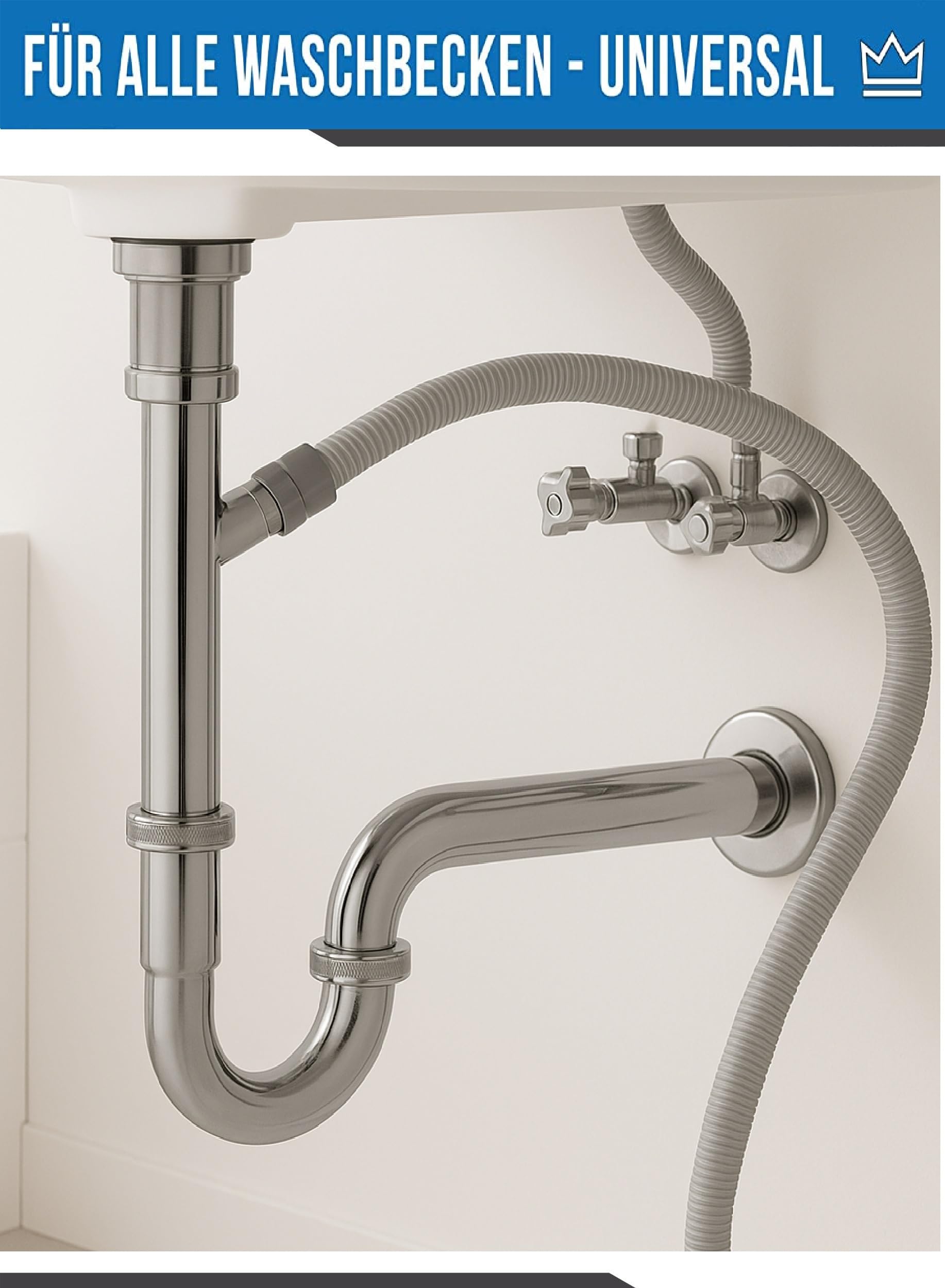 PlumbEZ Spülablauf Chrom - Geriebener Abfluss Ohne Stopfen Für Waschbecken