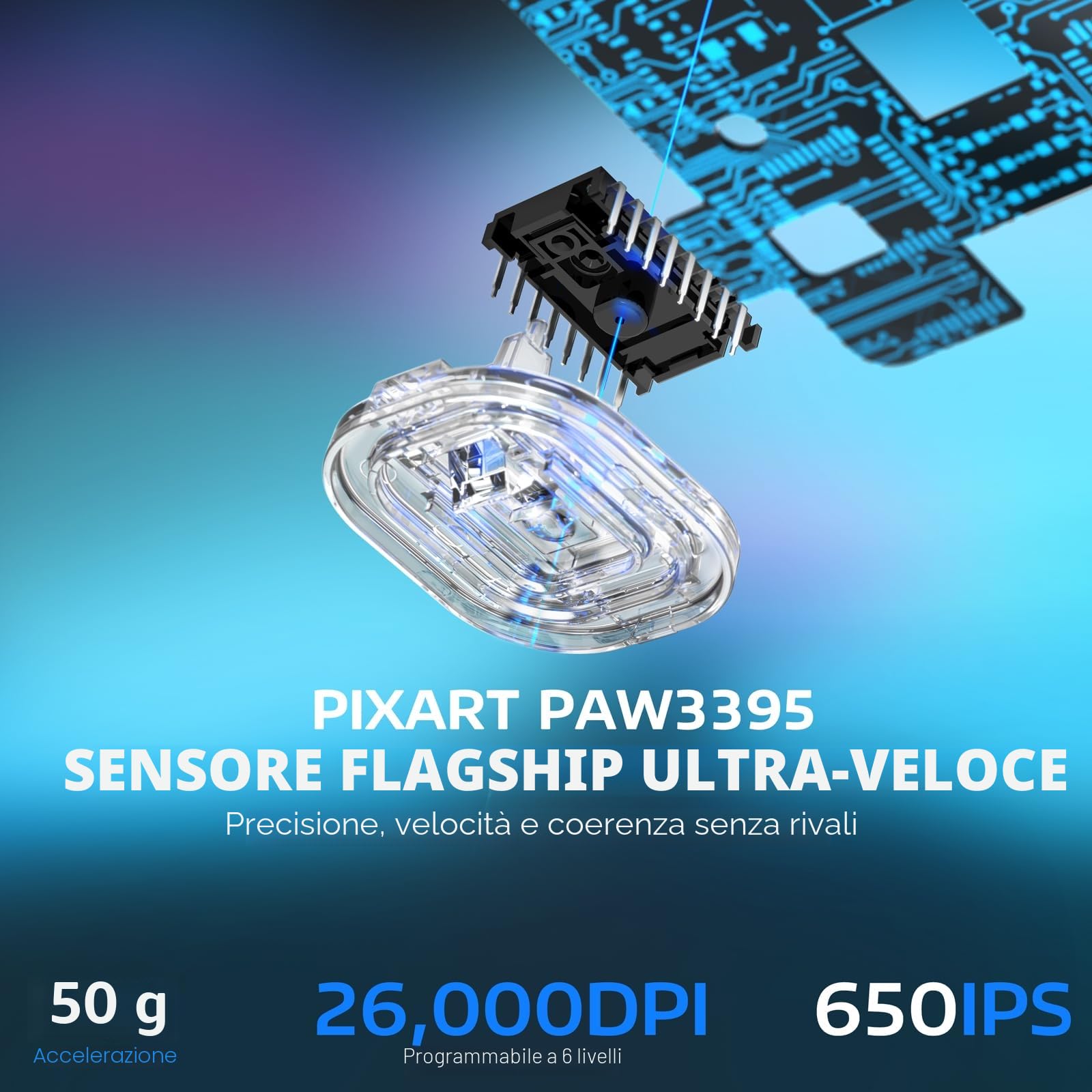 VGN GAMEPOWER ATTACK SHARK X3 SUPERLIGHT Mouse Gaming Wireless, 49g Ultraleggero Mouse da Gioco, PixArt PAW3395, 26,000 DPI, 2.4G/BT5.0/Cablato, Mouse Grip Tape, Durata Batteria 200Hrs, Nero