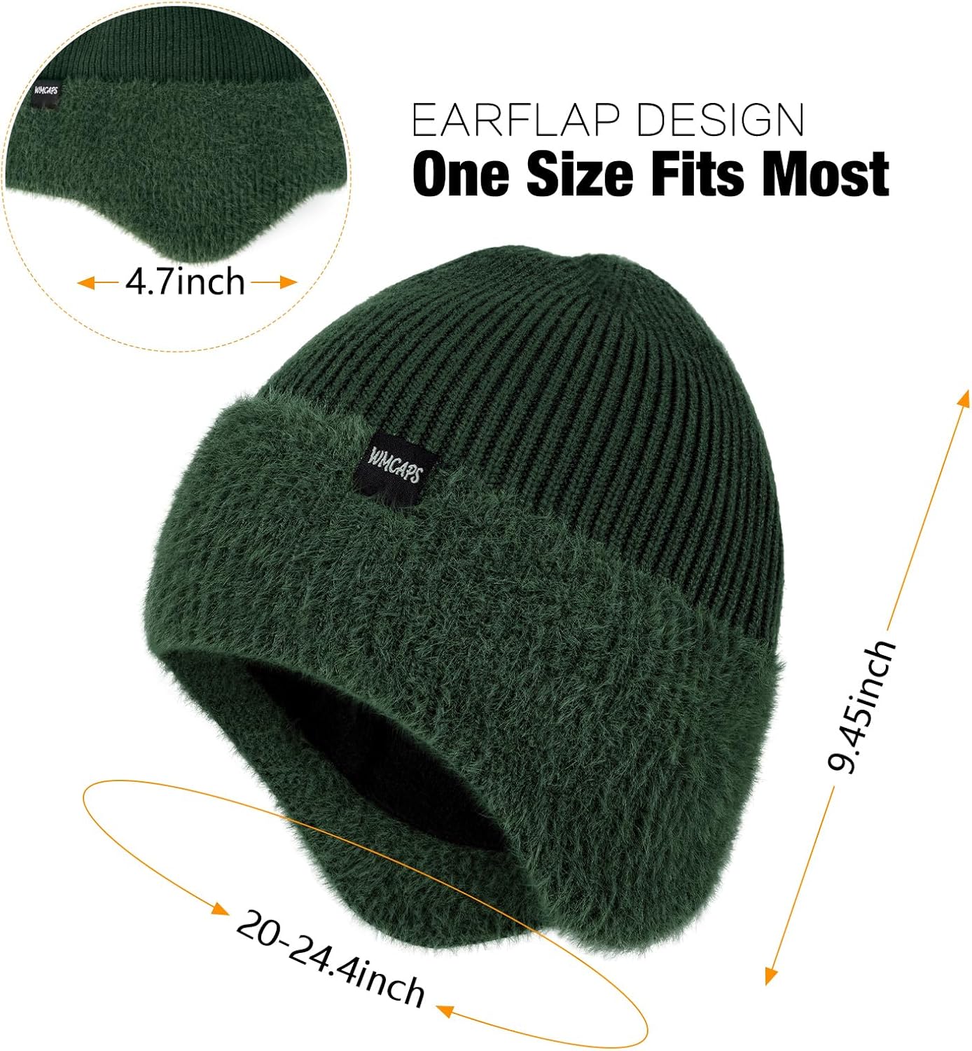 Wmcaps Winter Fleece Line Beanie with Earflap for Men Women, Outdoor Warm Thermal Knitted Hat Stocking Caps - Image 2