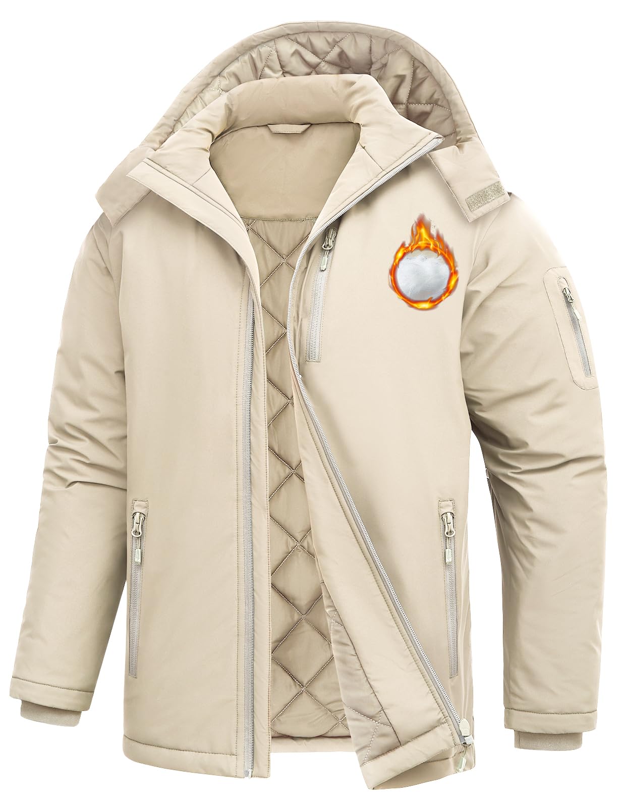 Voqeen Chaqueta Hombre Invierno Repelente Softshell Abrigo Con Capucha Chaqueta Plumas Para Senderismo Cazadora Acolchada Aislante Ligero Al Aire Libre De Montaña