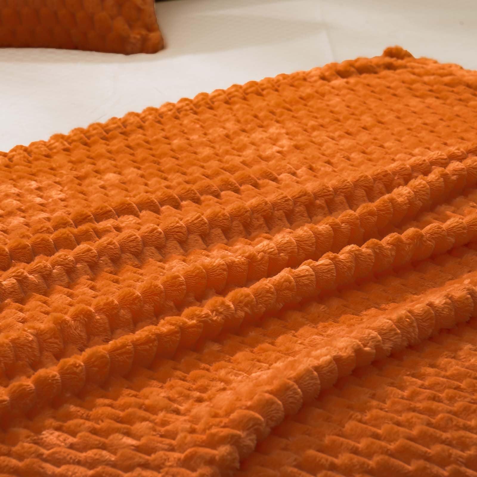 Vessia Flannel Fleece Throw Blanket(50x70 inch), 3D Jacquard Burnt Orange Fuzzy and Warm Blanket for Couch,Sofa,Bed,Chair - Image 3