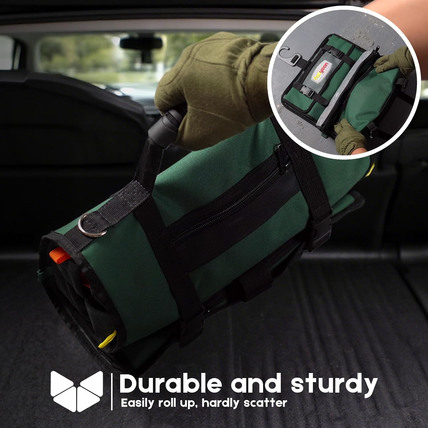 Heavy Duty Roll Up Tool Bag, 5 Zippered Pockets Color Coded (1 Wrench Roll) Tool Wrap Roll Bag, Portable Pouches Carrying Tool Bag for Mechanics - Image 7