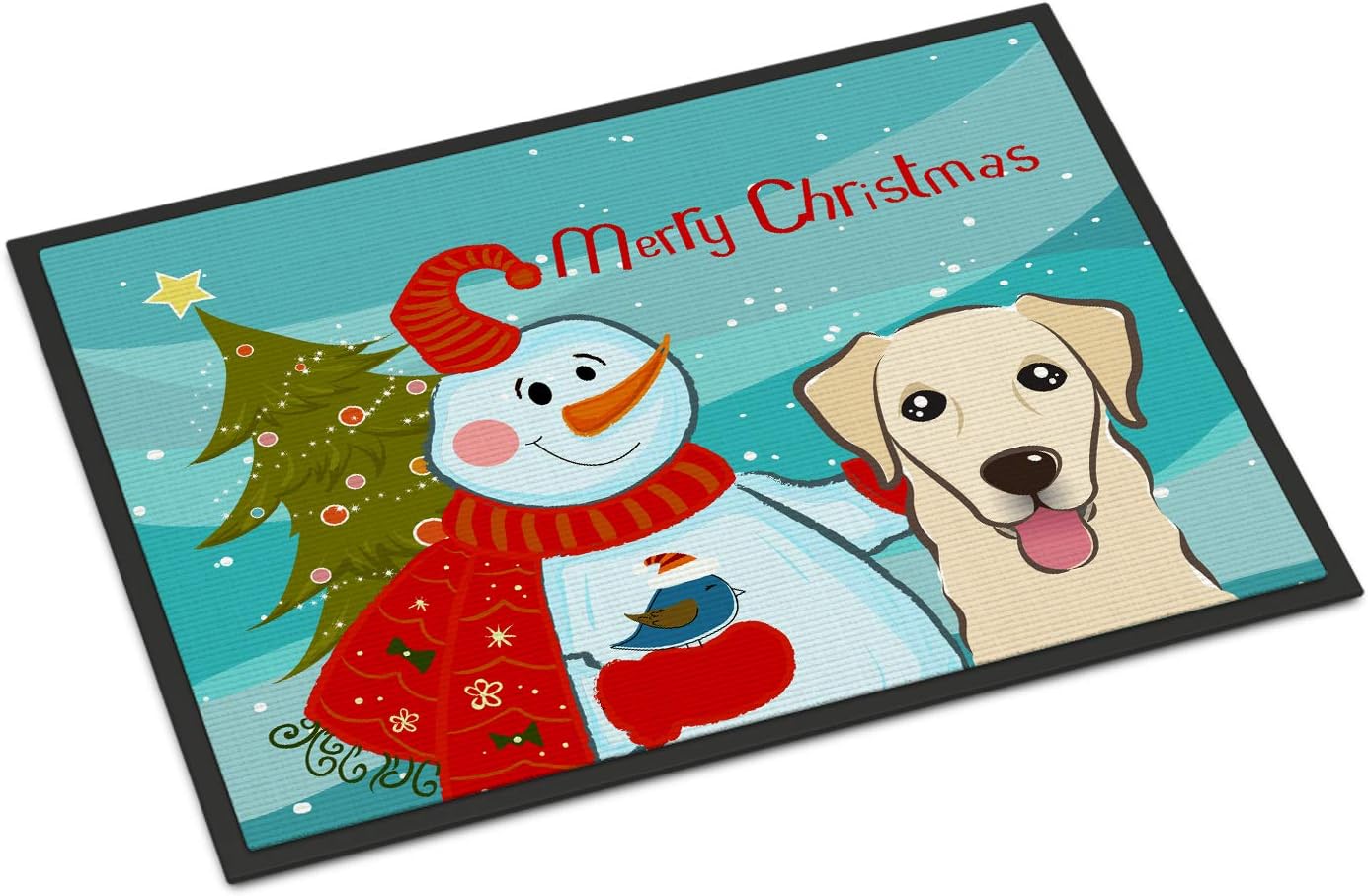 Caroline's Treasures BB1872MAT Snowman with Golden Retriever Doormat 18x27 Front Door Mat Indoor Outdoor Rugs for Entryway, Non Slip Washable Low Pile, 18H X 27W