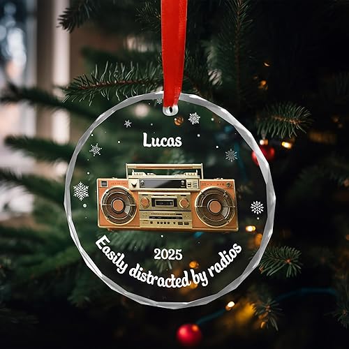 Miniatura 5 de Personalized Radio Lover Glass Ornament, Custom Retro Boombox Christmas Keepsake with Name and Year, for Music Fans, Xmas Gifts 2025