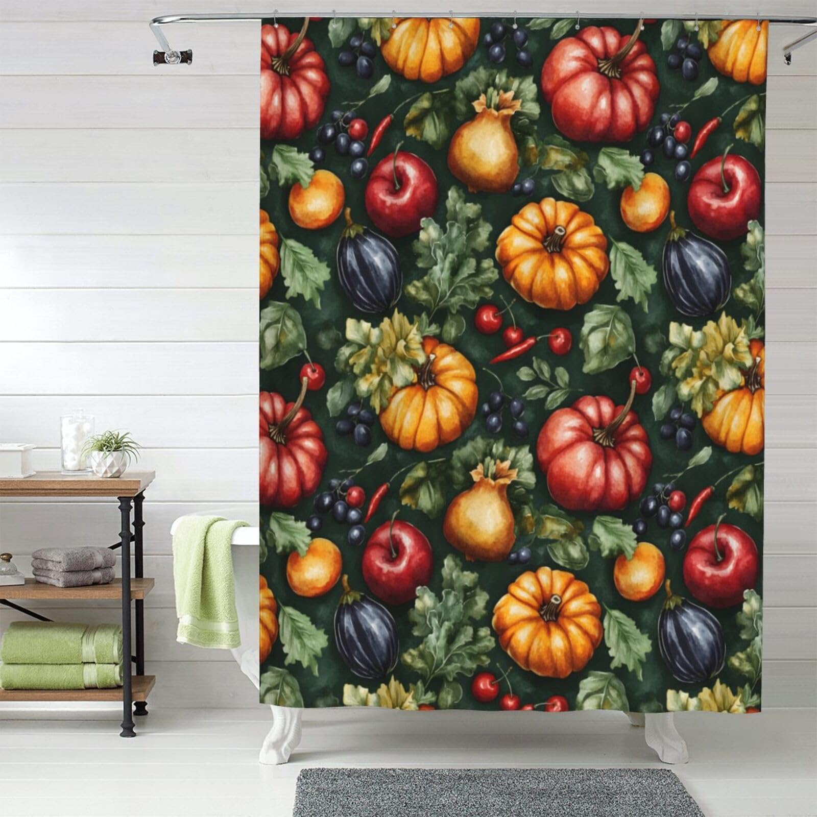 Rideau de douche opaque anti-regards en tissu lavable avec motif citrouilles joyeuses