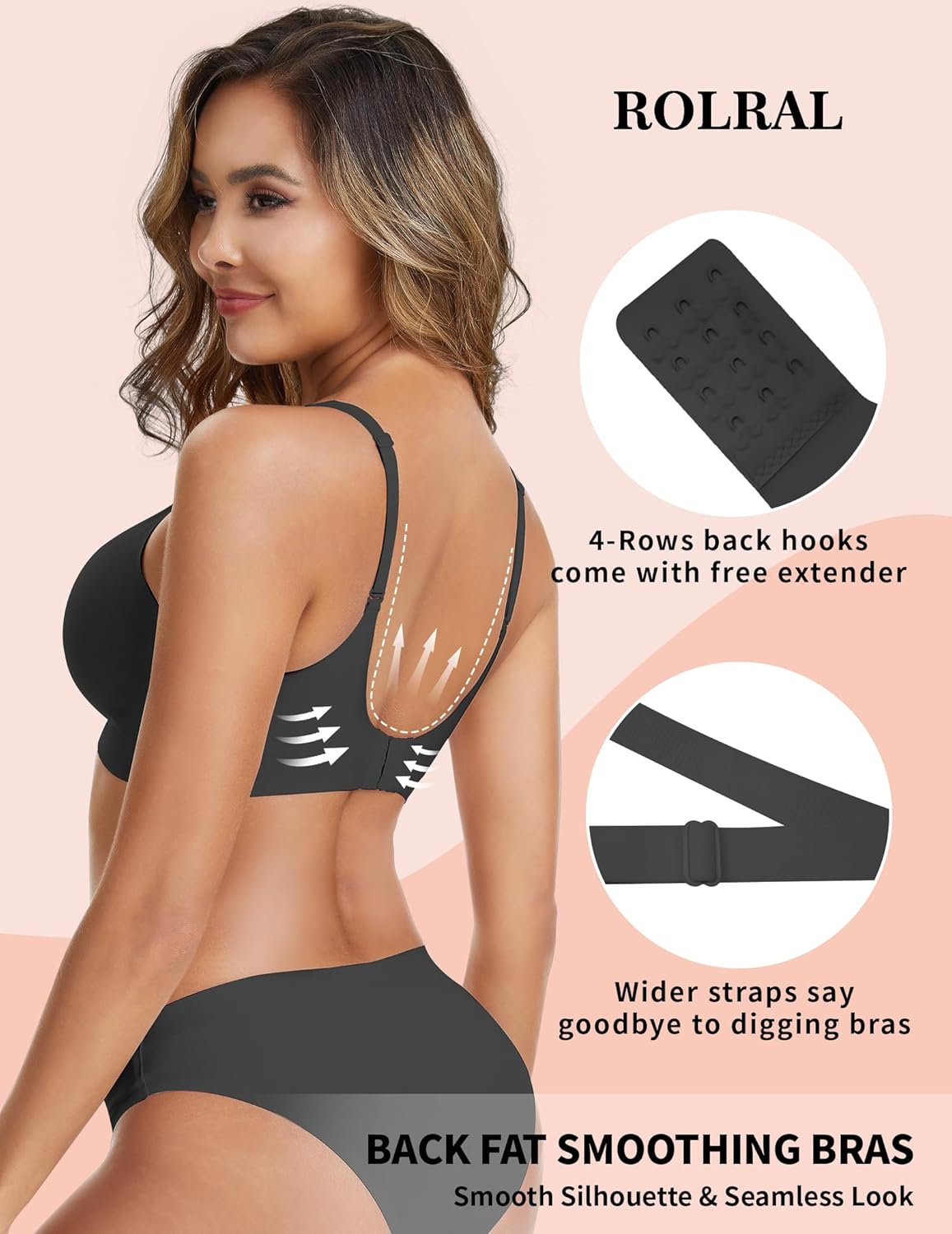 Rolral Womens Deep V Wireless Bra No Underwire Seamless Comfort Support Tshirt Push Up Bralette for Everyday/Sleep - Image 4