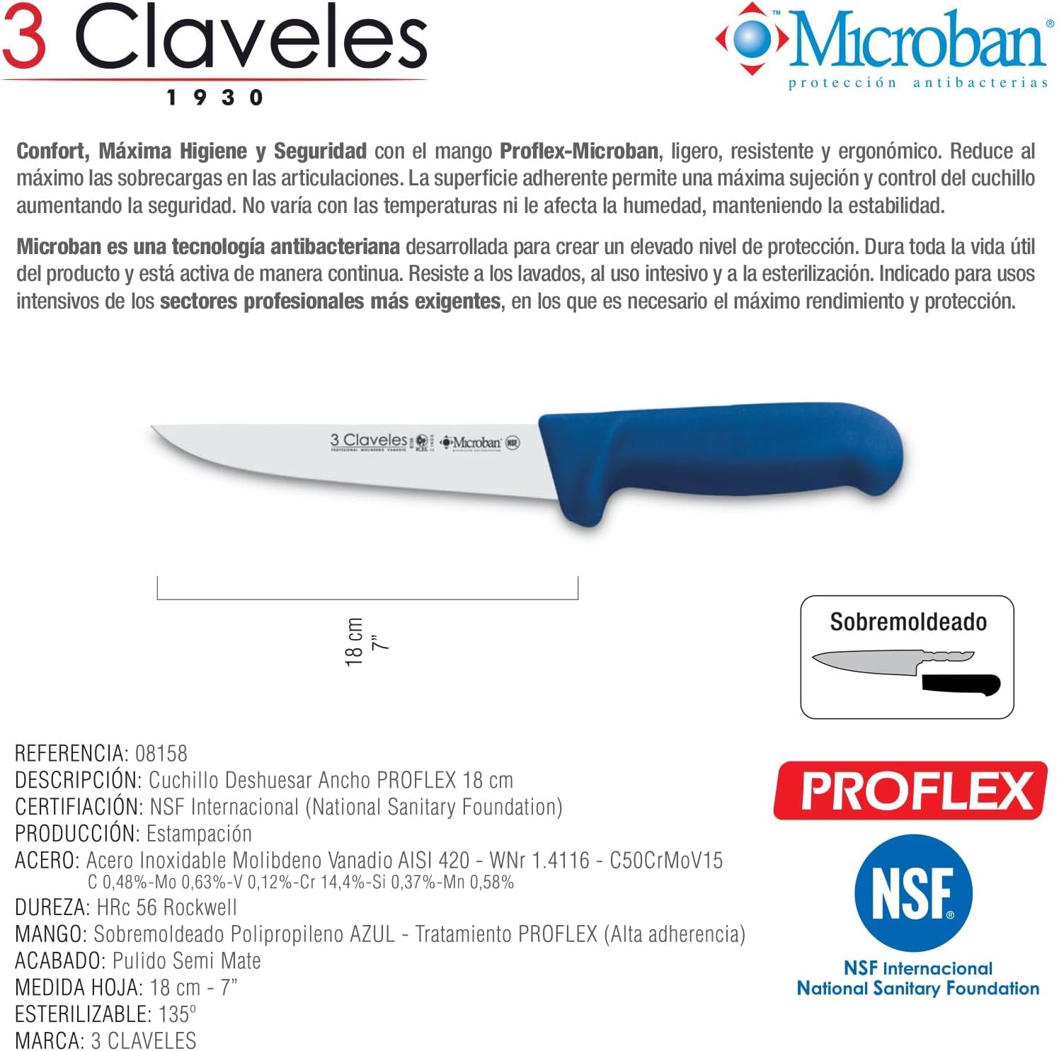 Cuchillo Deshar, Ancho Proflex Azul 18 cm - 7 Inches FH 3C