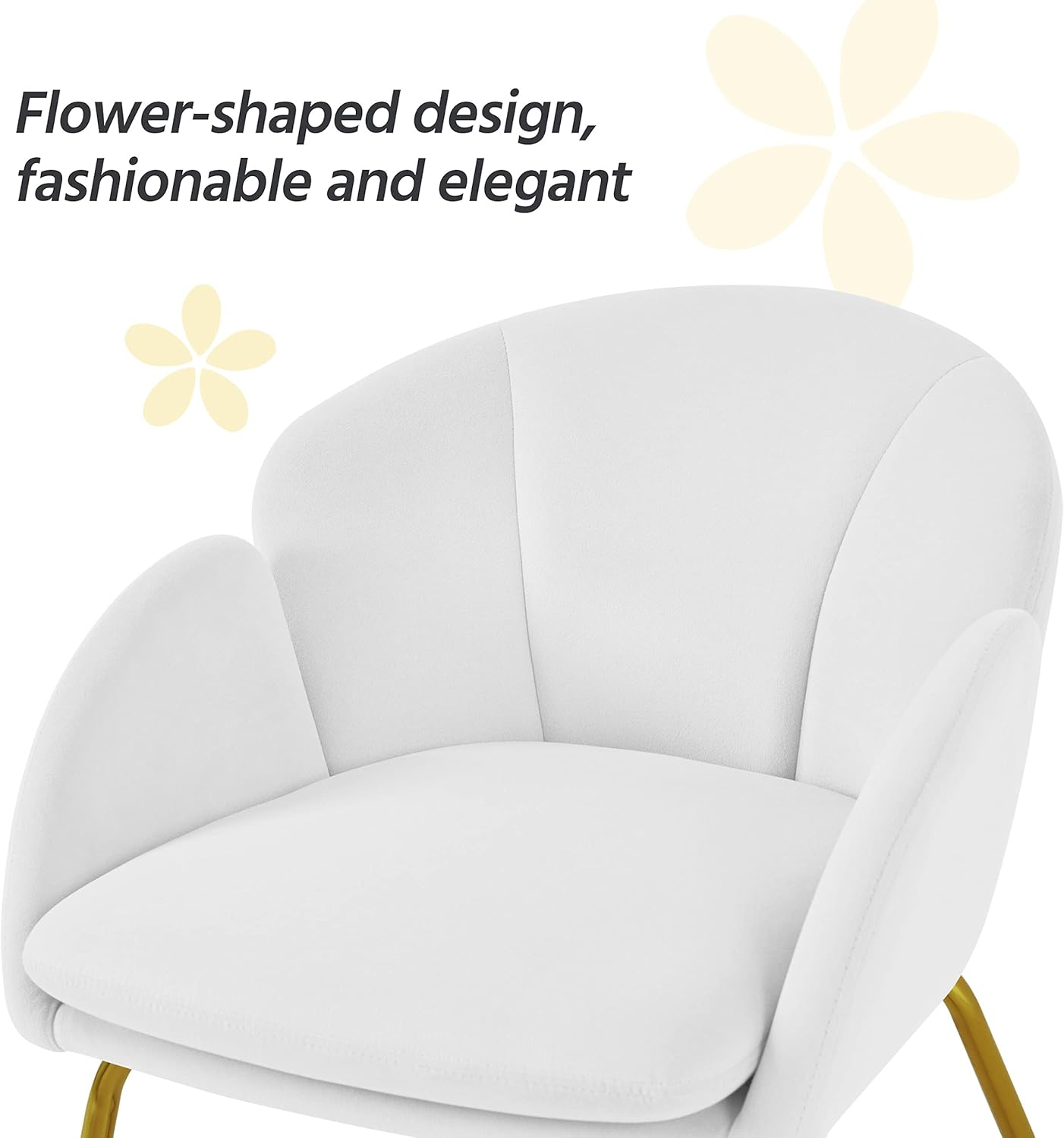 Yaheetech Velvet Living Room Chair, Flower Shaped Armchair with Golden Legs, Upholstered Side Chair for Vanity Room Living Room Kitchen, Set of 2, White