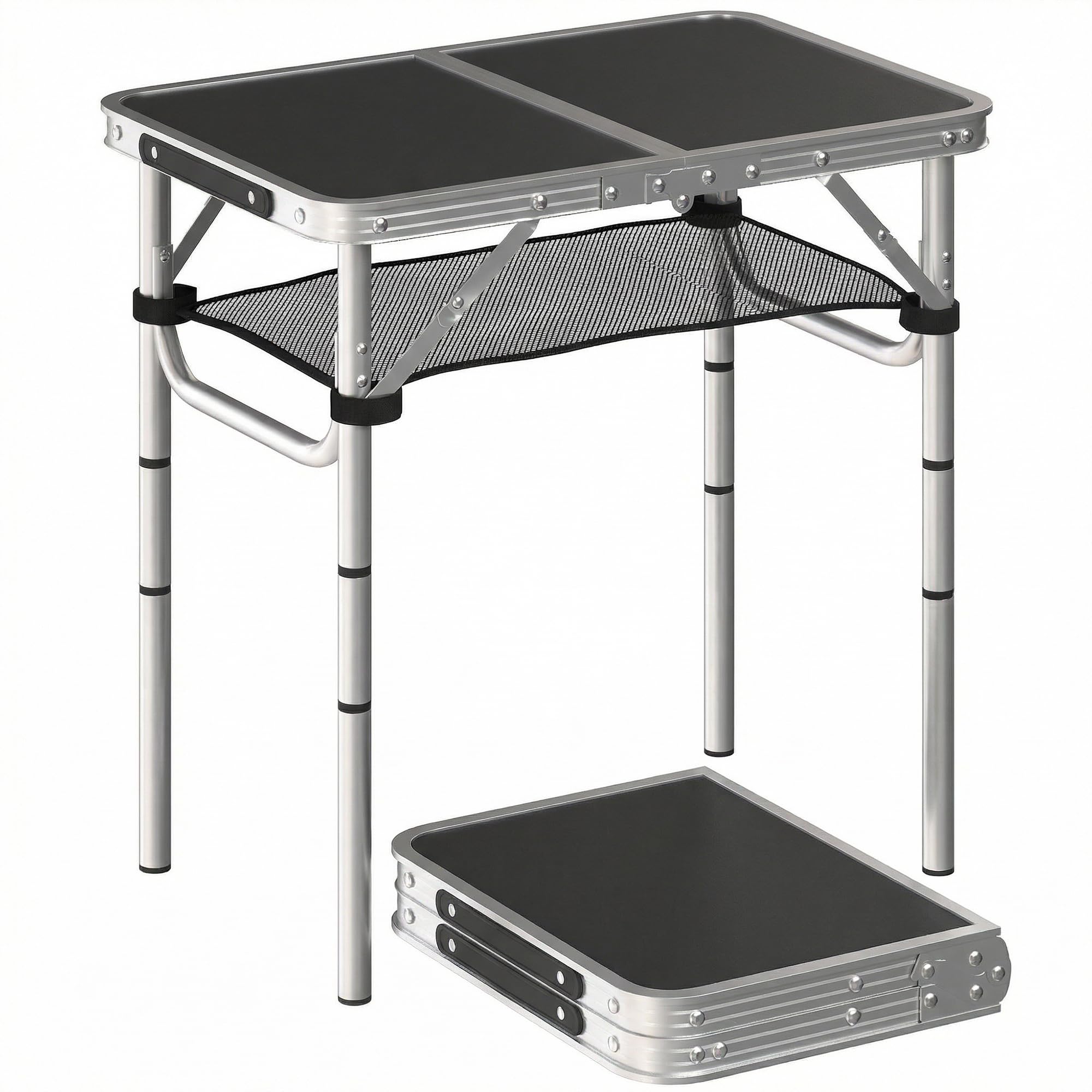 Outsunny Table Pliante en Aluminium, Table de Camping Pliante rectangulaire 60 x 40 x 60 cm, avec poignée, 4 hauteurs réglables, Rangement en Filet, pour intérieur/extérieur, pour terrasse, Blanc
