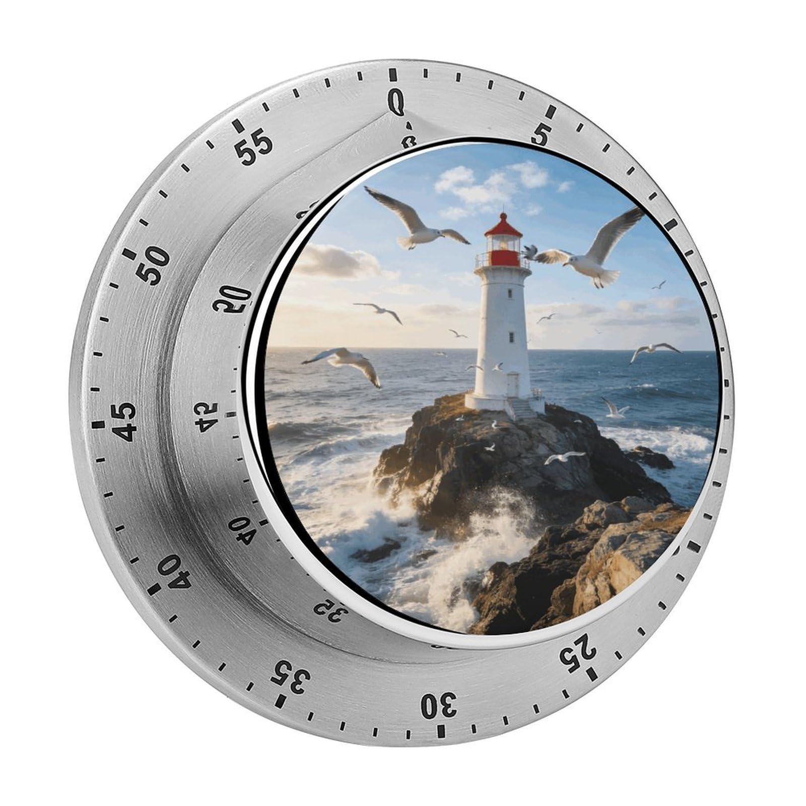 Lighthouse Seagull Timer Exquisite Stainless Steel Body Desk Visual Timer with Loud Alarm 60-Minute Mechanical Countdown Timers Magnetic Backing Cooking Kitchen Timers for Work