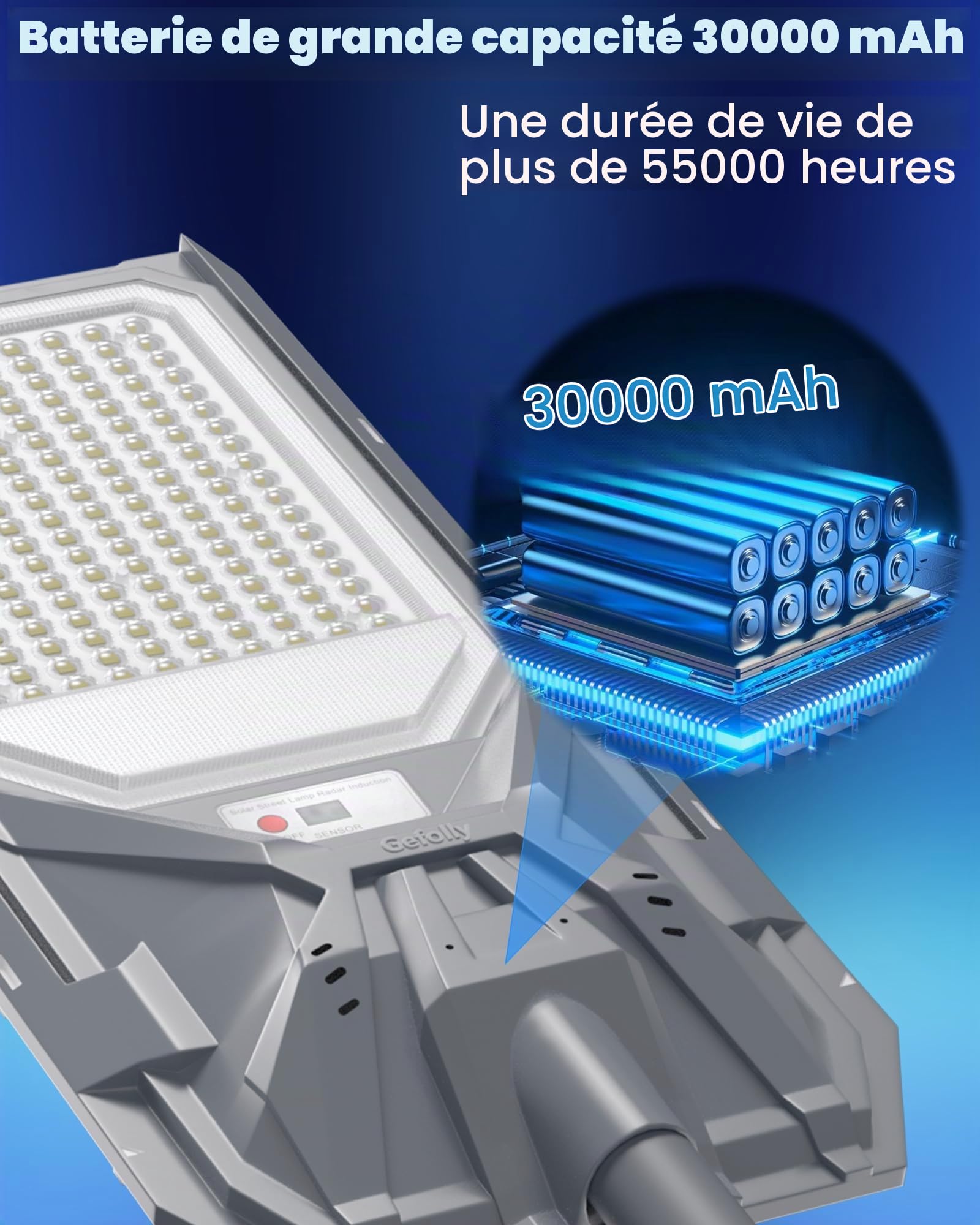 Gefolly SL-5800W Lampadaire Solaire Extérieur, LED Lampe Solaire Extérieur
