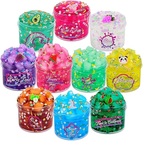 Kit de slime transparente, paquete de 10 unidades de slime transparente, no pegajosos, prefabricados, paquete de limo transparente, regalos de