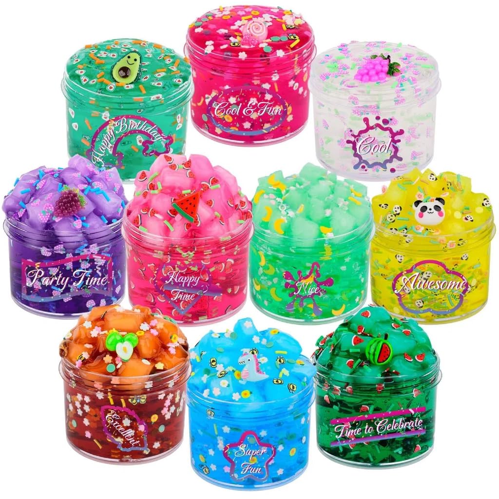 Clear Slime Kit 10 Pack Crystal Clear Slime Set Non Sticky Premade Jelly Cubes Pack Party Favors Stress Anxiety Relief Toy for Boys Girls Holiday Toys for Kids