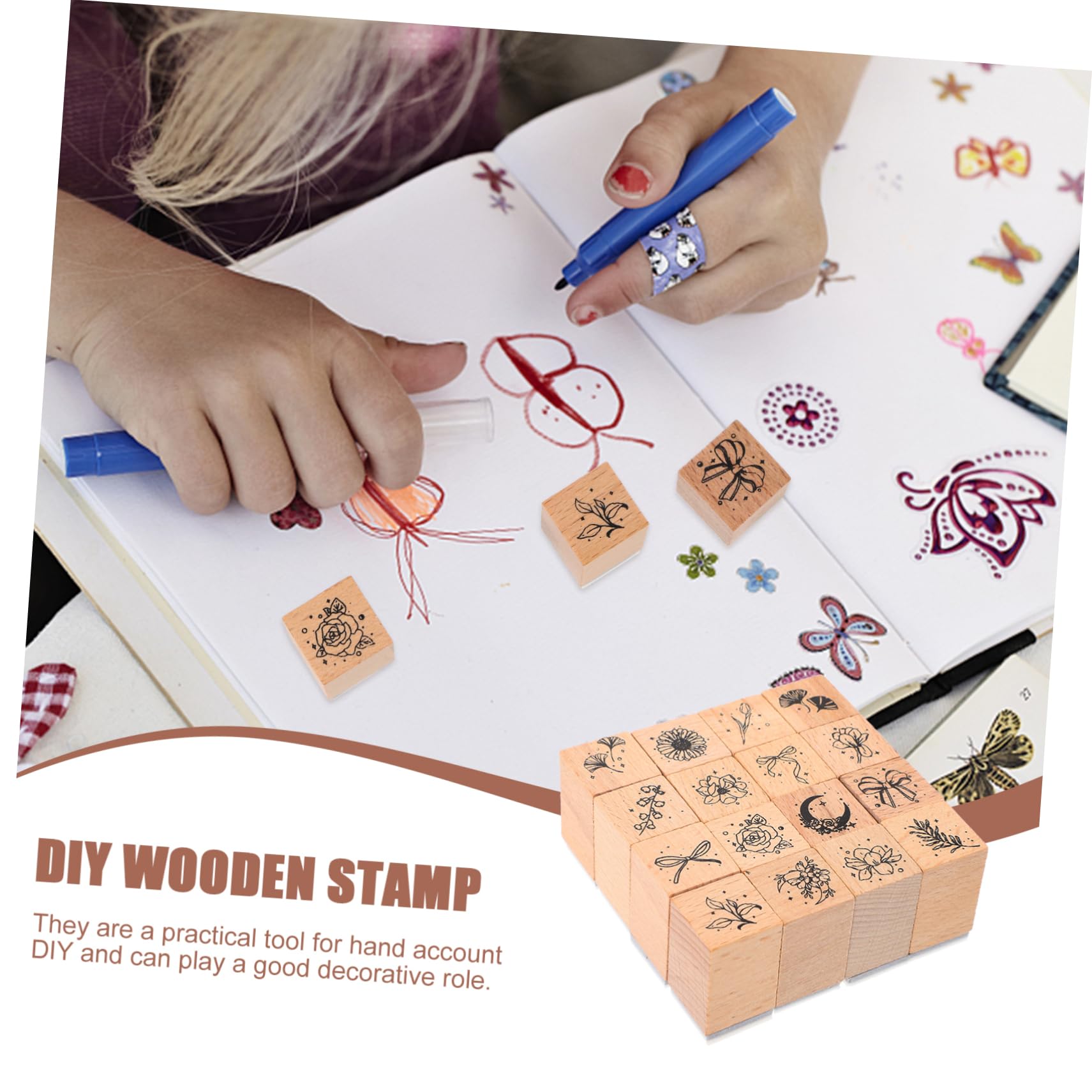 Uonlytech 3 Sätze Kinderstempel Dekorativ Blumen Klare Briefmarken Name Block Buchstempel Stempel Für Sammelalben Handgefertigter Holzstempel Hölzern Chocolate 16 Stück * 3