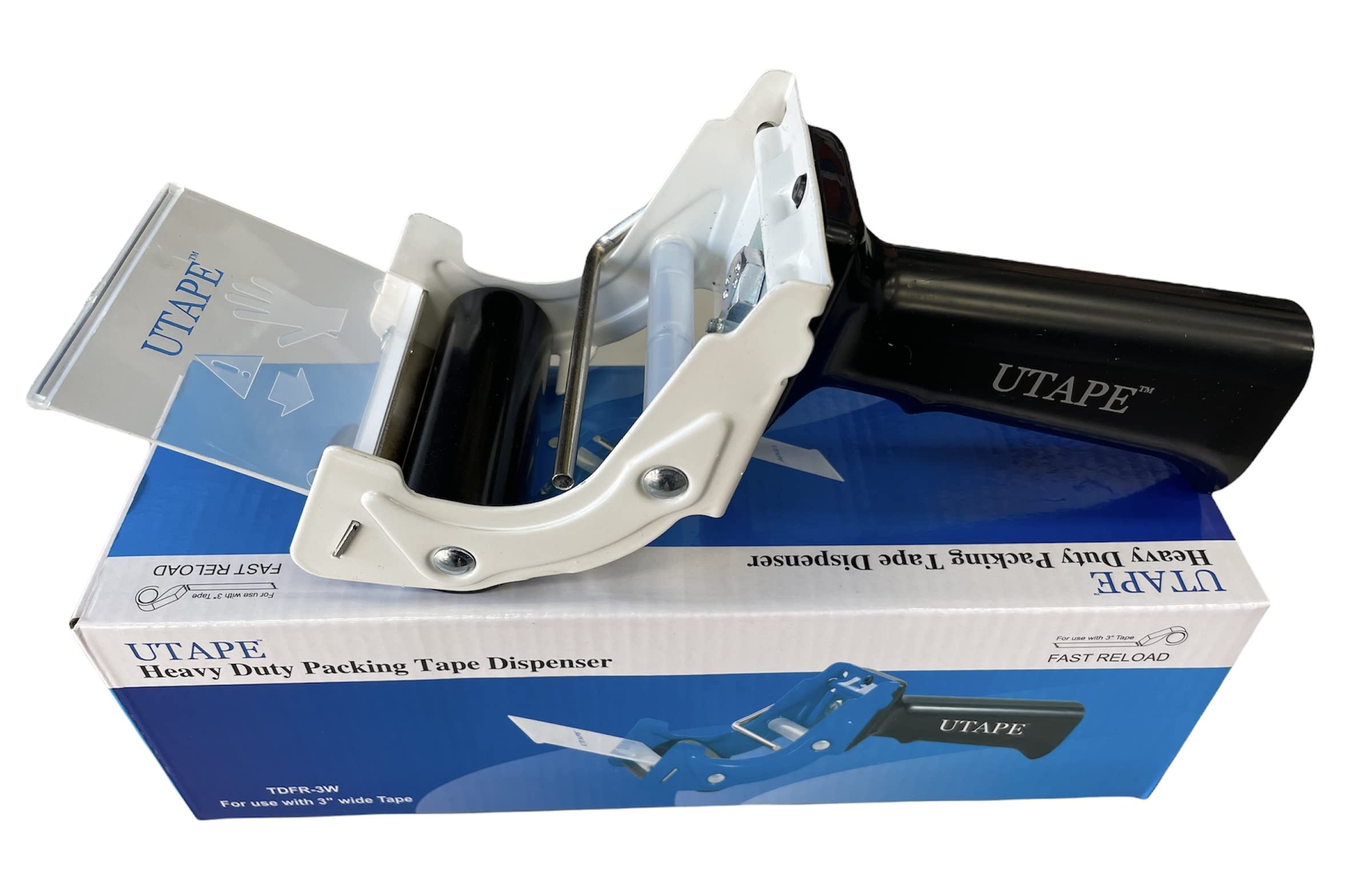 Packing Shipping Tape Dispenser Rapid Replace with Sharp Cutting Blade 3 Inches Ergonomic Industrial Handheld Heavy Duty Tape Cutter for Moving Boxes & Moving Supplies, Tape Dispenser in White
