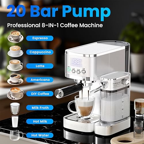 Miniatura 8 de Máquina de café expreso de 20 barras con espumador automático de leche para café con leche capuchino, máquina de café de acero inoxidable con filtro