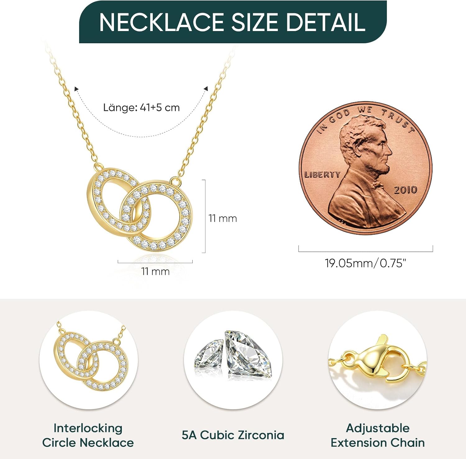Gifts for Mother Daughter Necklace -14K Gold Plated Interlocking Circles Zirconia Pendant Necklace, Dainty Mom Necklace for Women, Birthday Mother’s Day Jewelry Gift for Her