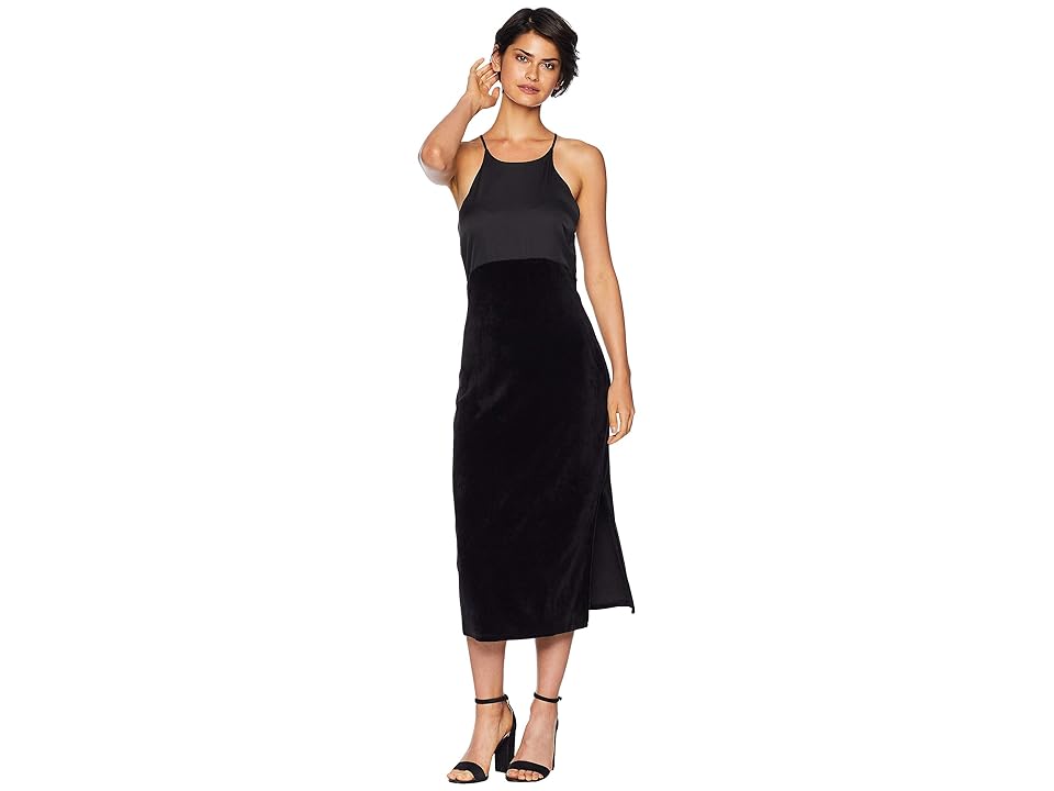 

Juicy Couture Track Stretch Velour Satin Mix Dress (Pitch Black) Women's Dress