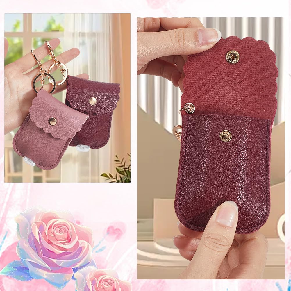 SOFPLATE 4 Colors 4Pcs Small Hand Sanitizer Holder Hand Sanitizer Key Chains Mini Silver Pink Rose Portable Empty Travel Size Travel Size with Clip Bottle Case for Keychain Car Lotion Liquid Soap - Image 4