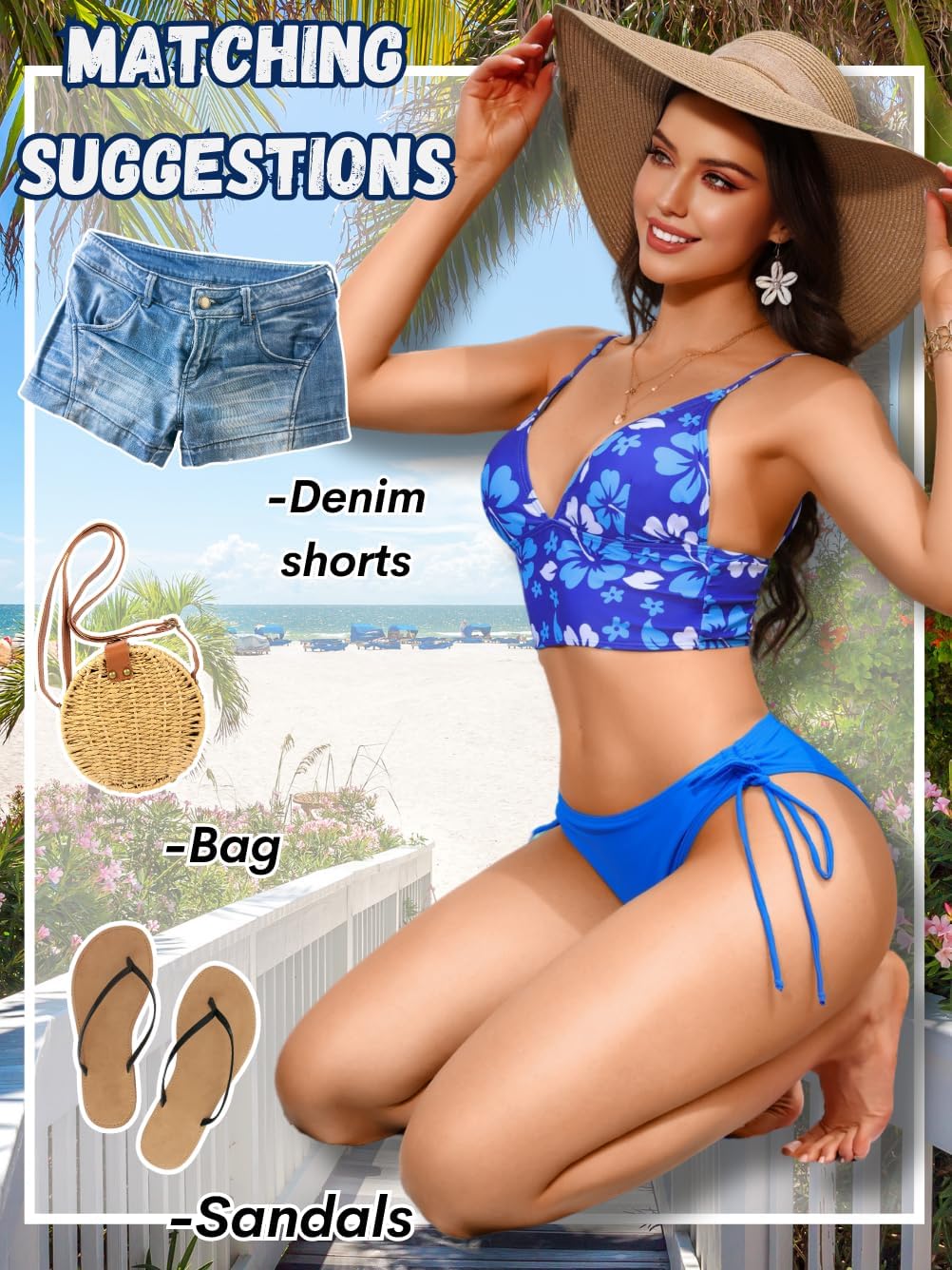 Crop Deep V Low-Rise Bikini Sets for Women&Teen Girls, Floral Top and Side-Tie Bottom Trendy Two Piece - Image 6