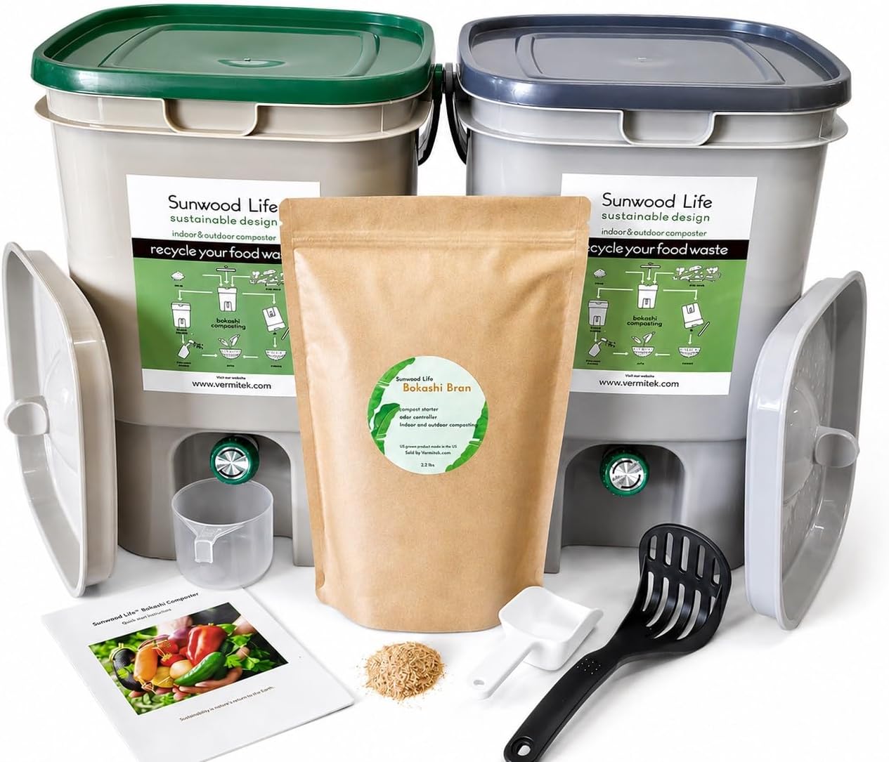 Indoor Bokashi Composter Starter Kit, Beige & Black, 2 Bin