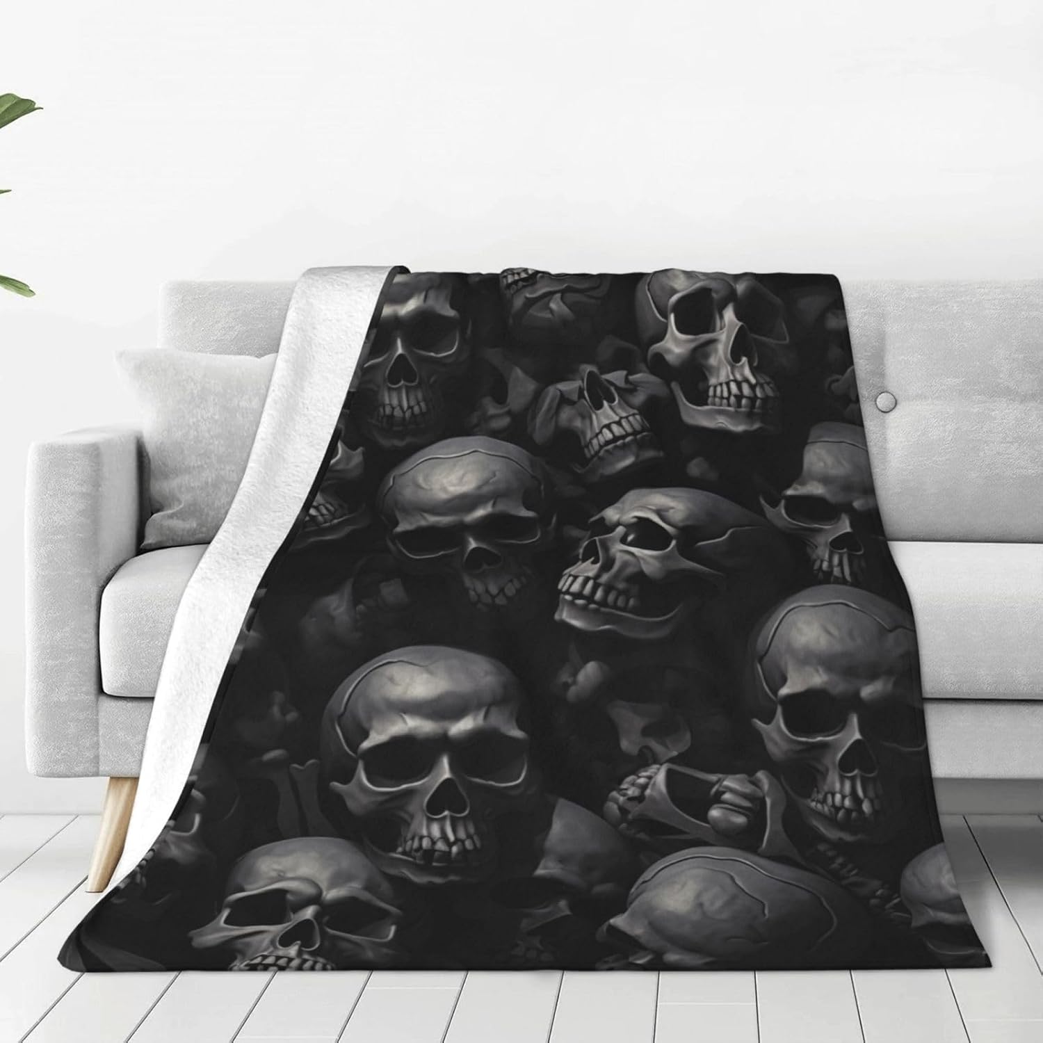Black Horror Skull Fuzzy Sofa Throw Blanket Flannel Super Soft Warm Fleece Bedspread Home Decor for Bed Couch Living Room All Season 50"X60" - Image 2