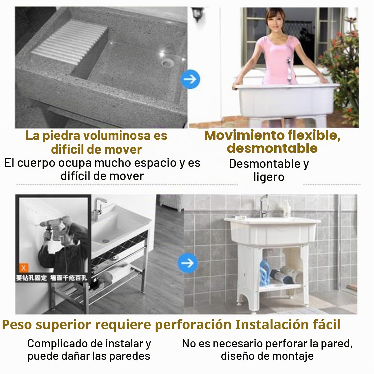 Fregadero De Plástico Independiente Para Lavandería, Fregadero Para Uso Interior Y Exterior Con Grifo De Agua Fría Y Caliente, Lavabo Para Limpieza De Baño, Piscina