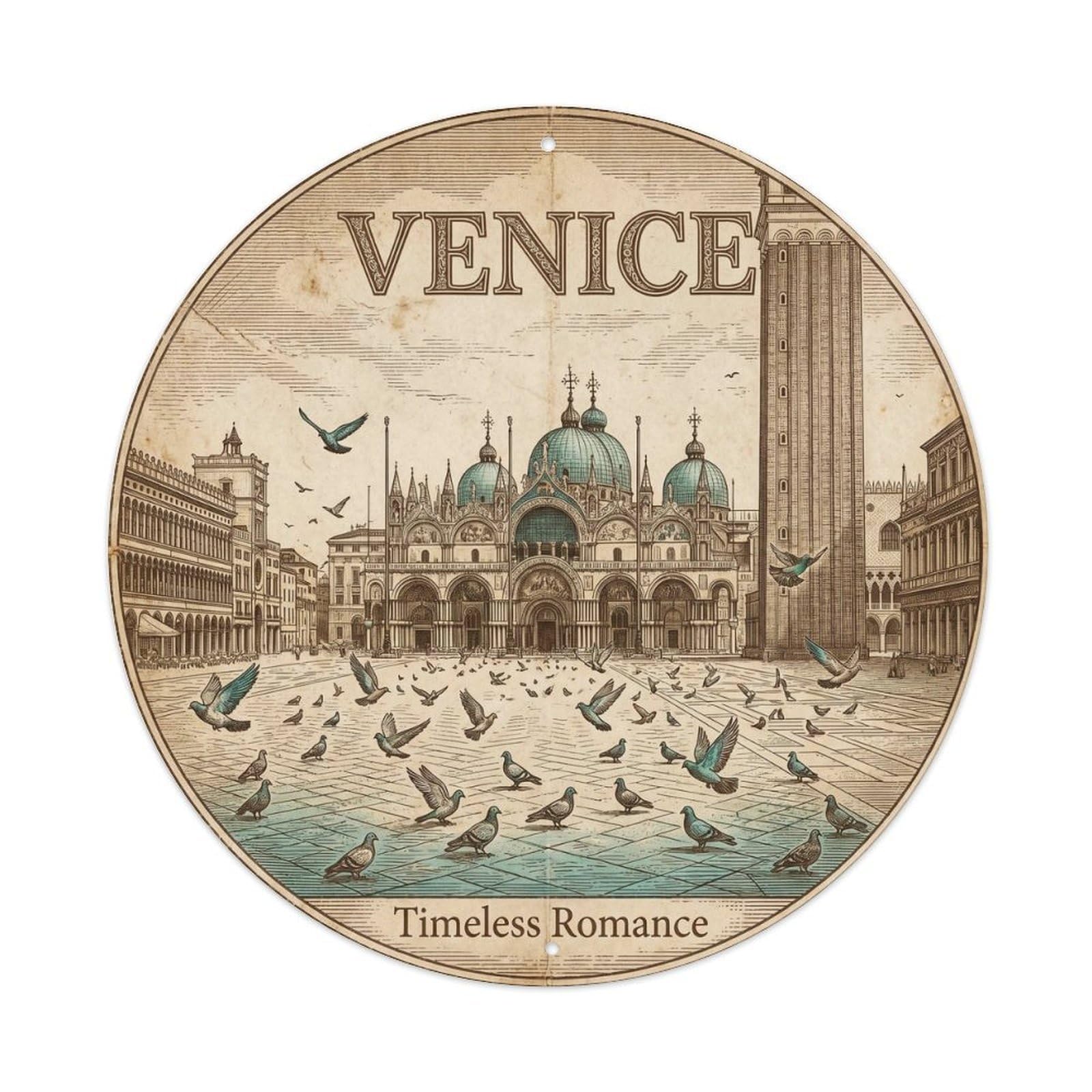 Fqnyr Style Vintage Travel Venice Square Italy Metal Tin Sign
